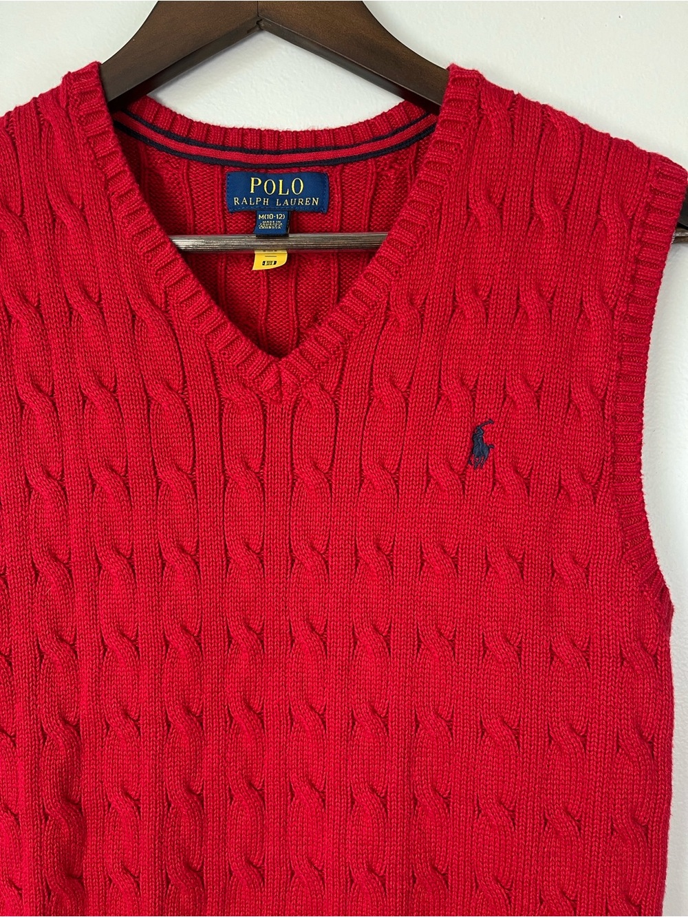 Polo Ralph Lauren Boys M (10-12) Red Cable Knit V-Neck Sweater Vest HOLIDAY XMAS